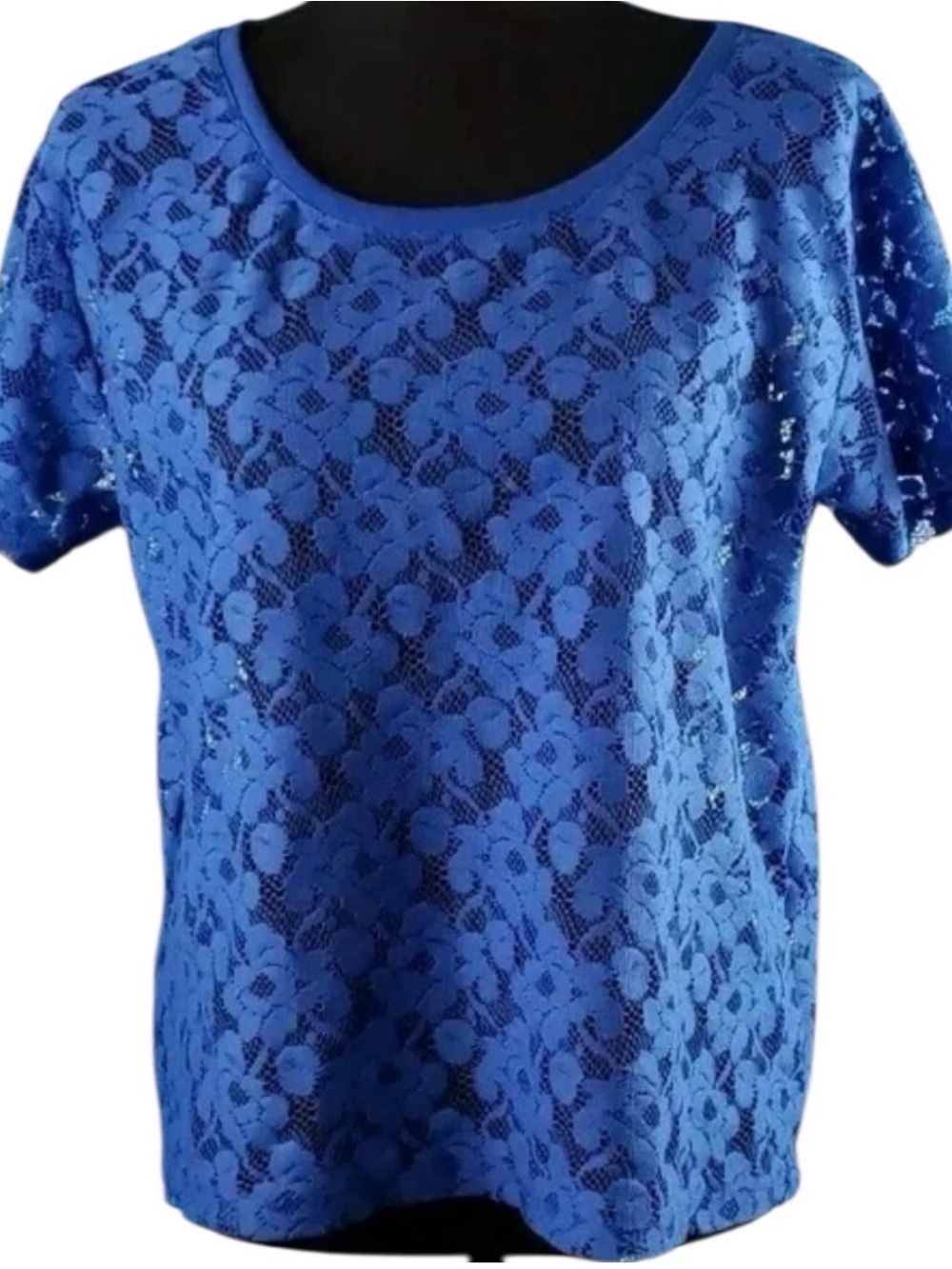 H&M Royal Blue Floral Lace Short-Sleeve Top